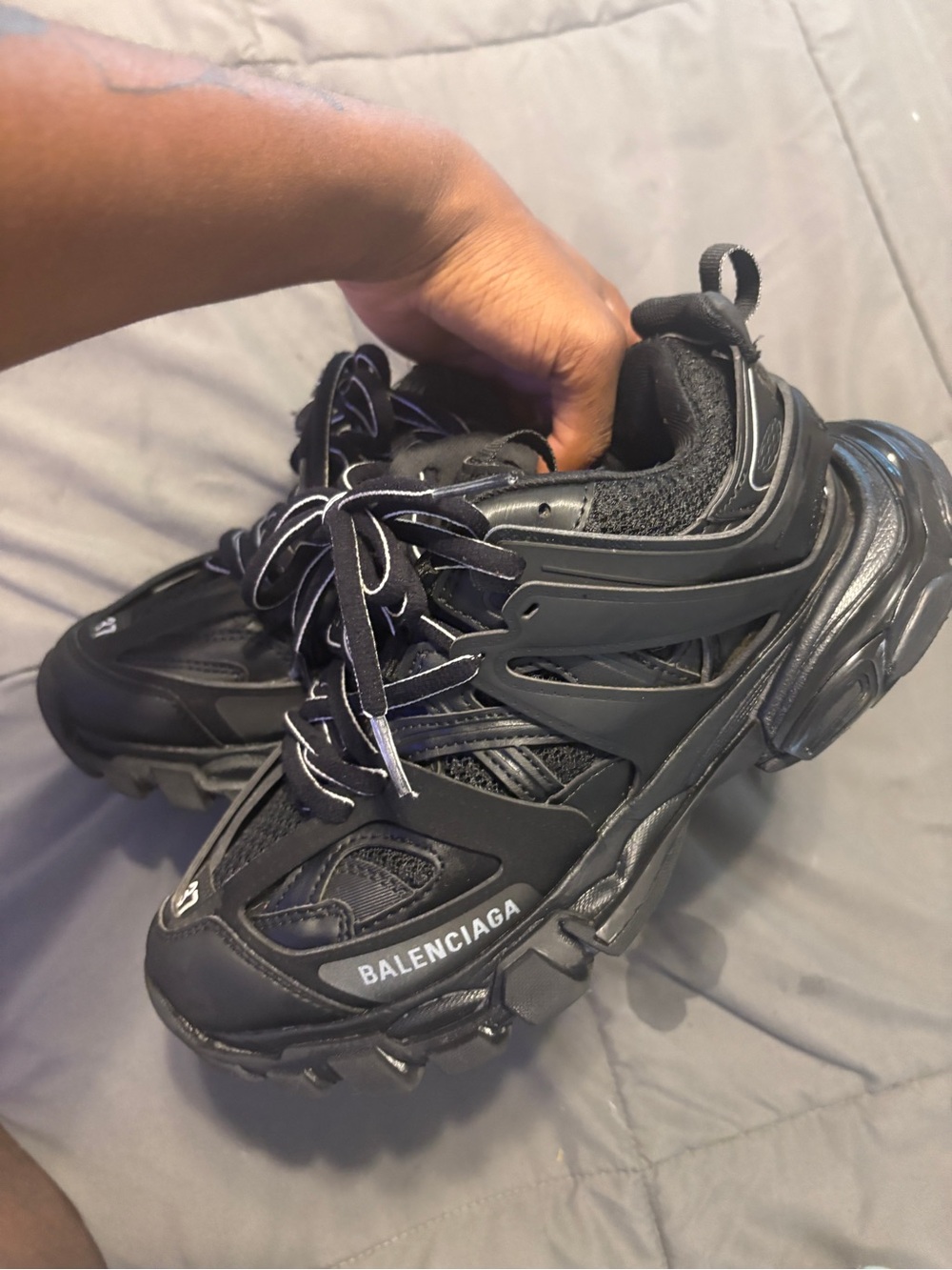 Balenciaga Black Layered Track Sneakers with White Trim - Picture 3 of 4